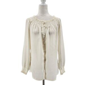 Vintage Chessa Davis Womens Small Top Blouse Striped Ivory Long Sleeve Button